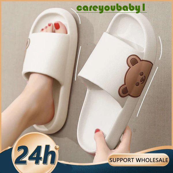 Summer Slippers Women Shoes Beach Slides Cartoon Bear Flip Flops Flat Sandals Home Bathroom Anti-Slip Slipper Man Couple Sandals 59E