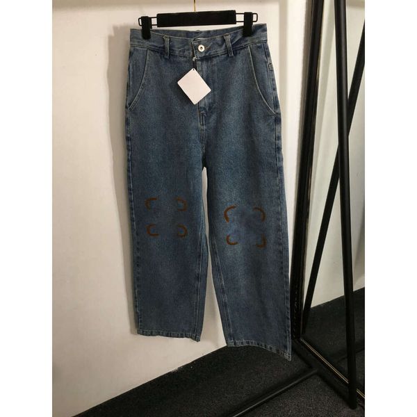 Jeans de grife feminino Cloth Clothing Womens Spring Troushers Fashion Flocking Logo Ladies Denim Pants de alta qualidade Garota Classic Str