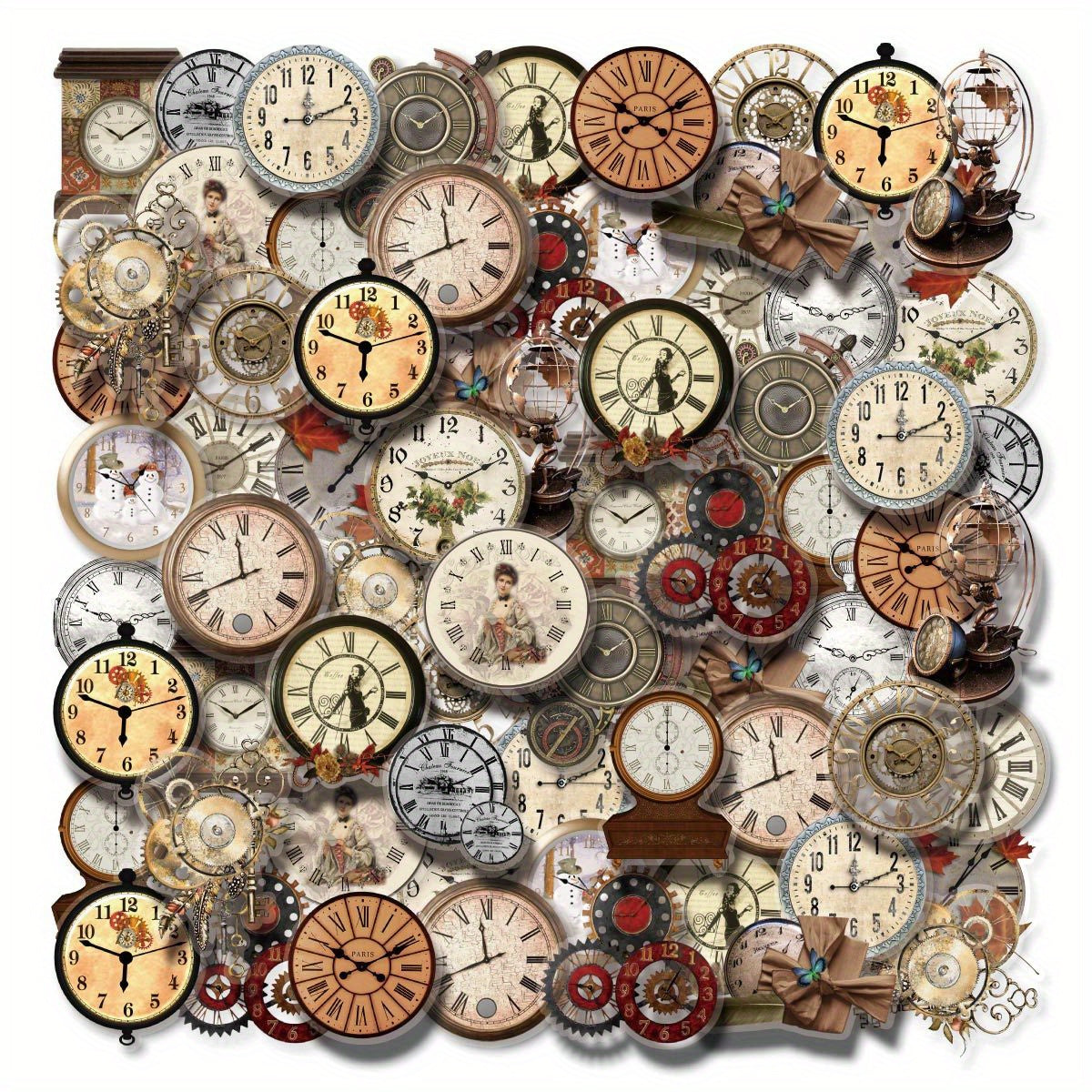 TEMU 40pcs, Vintage Clock And Paper Sticker Material Paper Notebook Decorative Stickers For Diaries, Diy Arts & Crafts, Bonus Gifts, Stickers