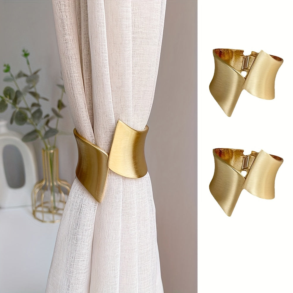 TEMU 2pcs Elegant Golden Metal Curtain Buckles - Modern Decorative Spring Clips For Home And Office, Perfect For Living Room, Bedroom And Dorm Luxury