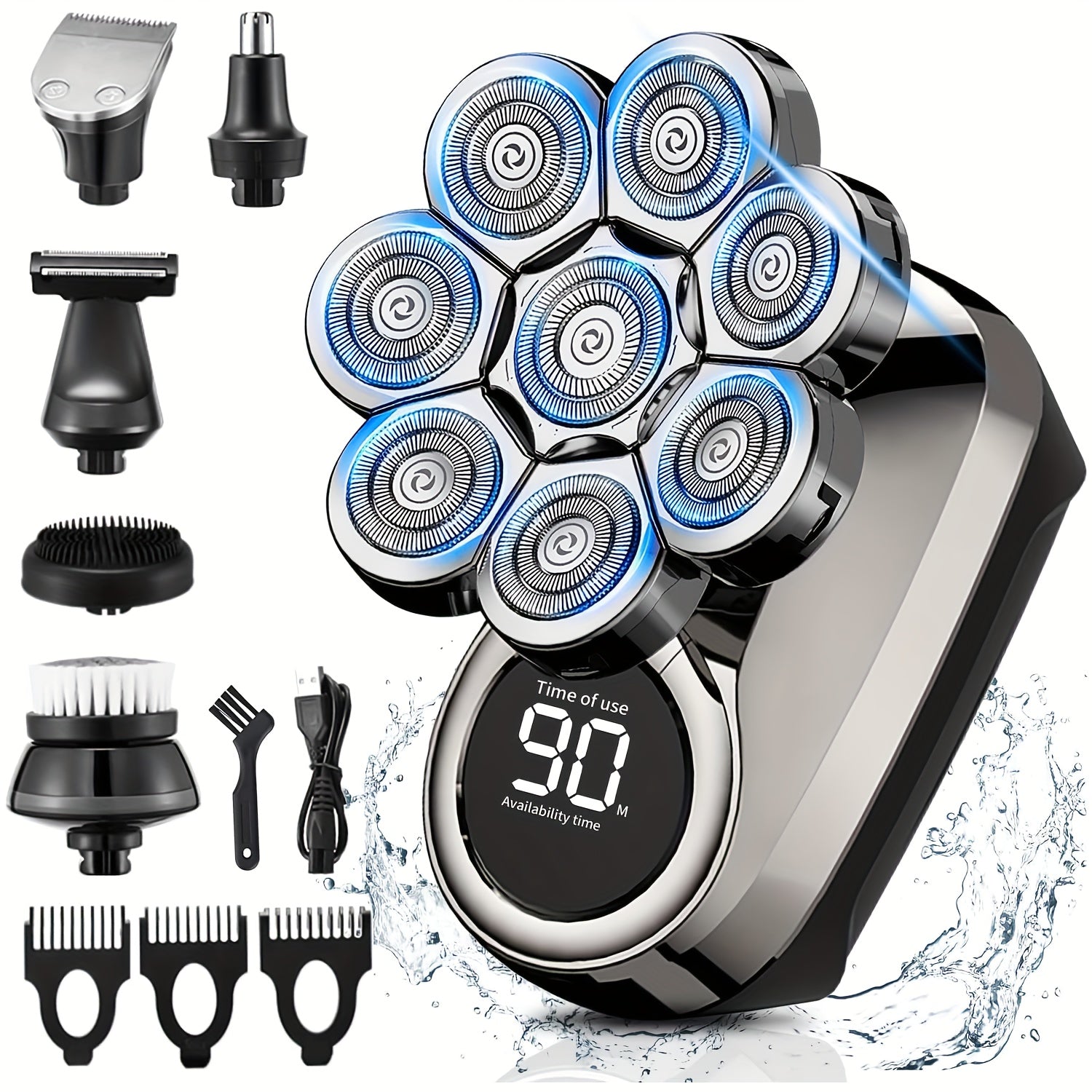 TEMU 9d Pro Men's Electric Shaver, 6-in-1 Beard Trimming Set, Cordless Rechargeable With Led Display, Wet-dry Use, Usb Charging, Men's Travel Shaving