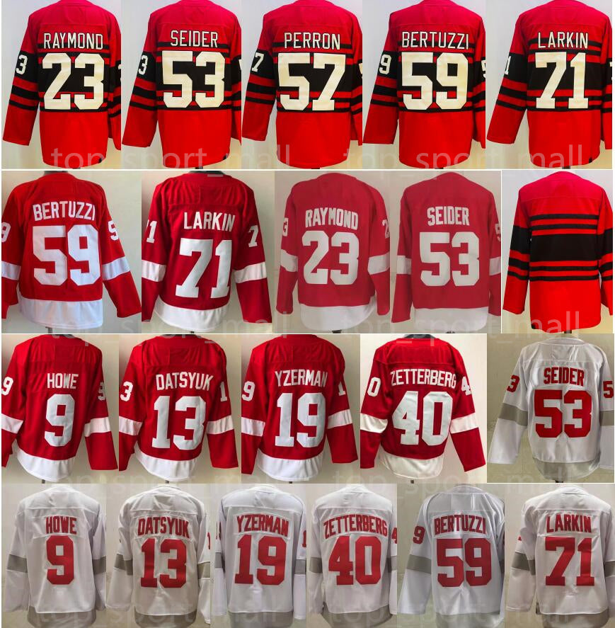 Reverse Retro Hockey 23 Lucas Raymond Jersey 53 Moritz Seider 59 Tyler Bertuzzi 71 Dylan Larkin 9 Gordie Howe 19 Steve Yzerman 13 Pavel Datsyuk 40 H