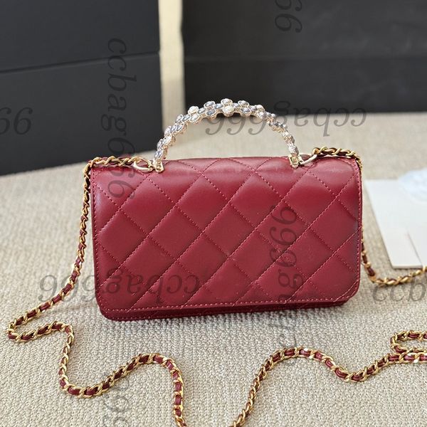 Lady Designer Brand Lambskin Pearls Handle Totes WOC Shoulder Bag Gold Matelasse Crossbody Handbags Card Holder Clutch Purse Diamond Lattice