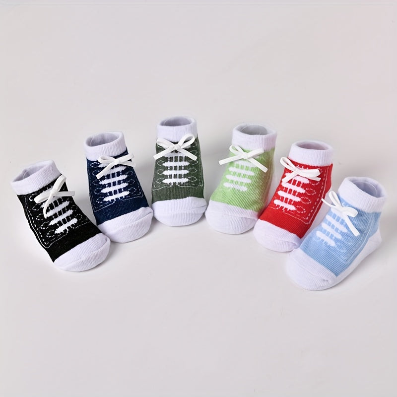 TEMU 3-6 Pairs Baby Breathable Lace-up Ankle Socks - Soft Polyester With Adjustable Bow Detail, , Hand Wash Only, Assorted Colors For Infants, Infant