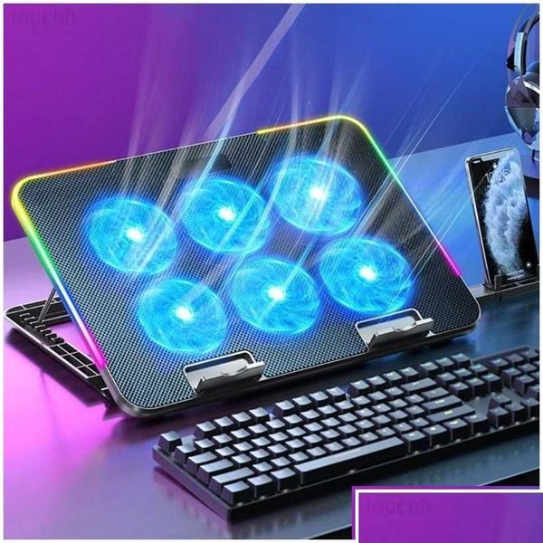 Laptop Coog Pads Cooler Pad Notebook Gaming Stand With 6 Led Fan 2 Usb Ports Phone Holder For 15.6In Drop Delivery Uters Networ Com Otqdr