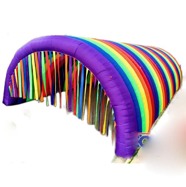 Colorful Large Inflatable Rainbow Tunnel Tent With Tassels CurtainsEvent Entrance Gate Archway For Pary Decoration