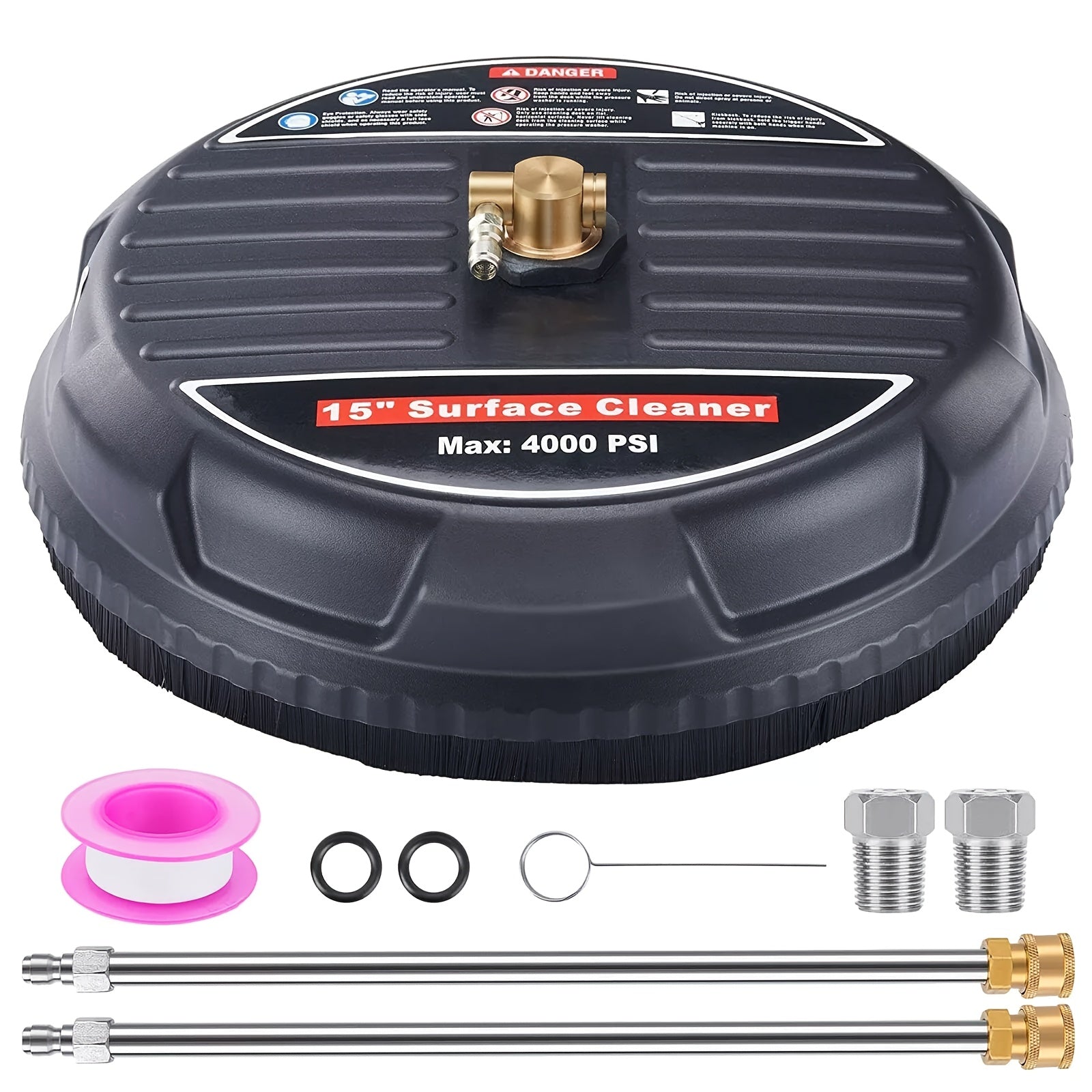 TEMU 15" Pressure Washer Surface Cleaner, Power Washer Attachment With 2 Extension Wands, 1-4" , For Concrete, Patio, , Pool & Driveway Cleaning,