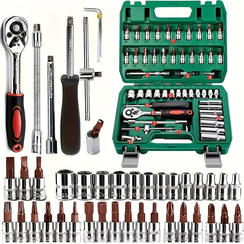 TEMU 151pcs Or 46pcs Heavy-duty Professional Auto, Bike, Motorcycle Tool Set - Mechanic's Toolbox With Socket Wrenches, Impact-resistant Case,