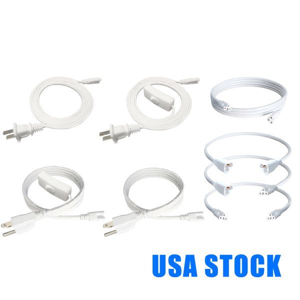 Switch 2-3 Pin LED Tubes Cable connector Wire US Plug power extension for Integration T5 T8 Accessories connection Accessory 100 Pack Oemled