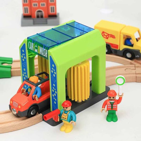 Wooden Train Track Plastic Police Station Car Wash Room City Scene Accessories Compatible with Wooden Track Toys for Children X250113