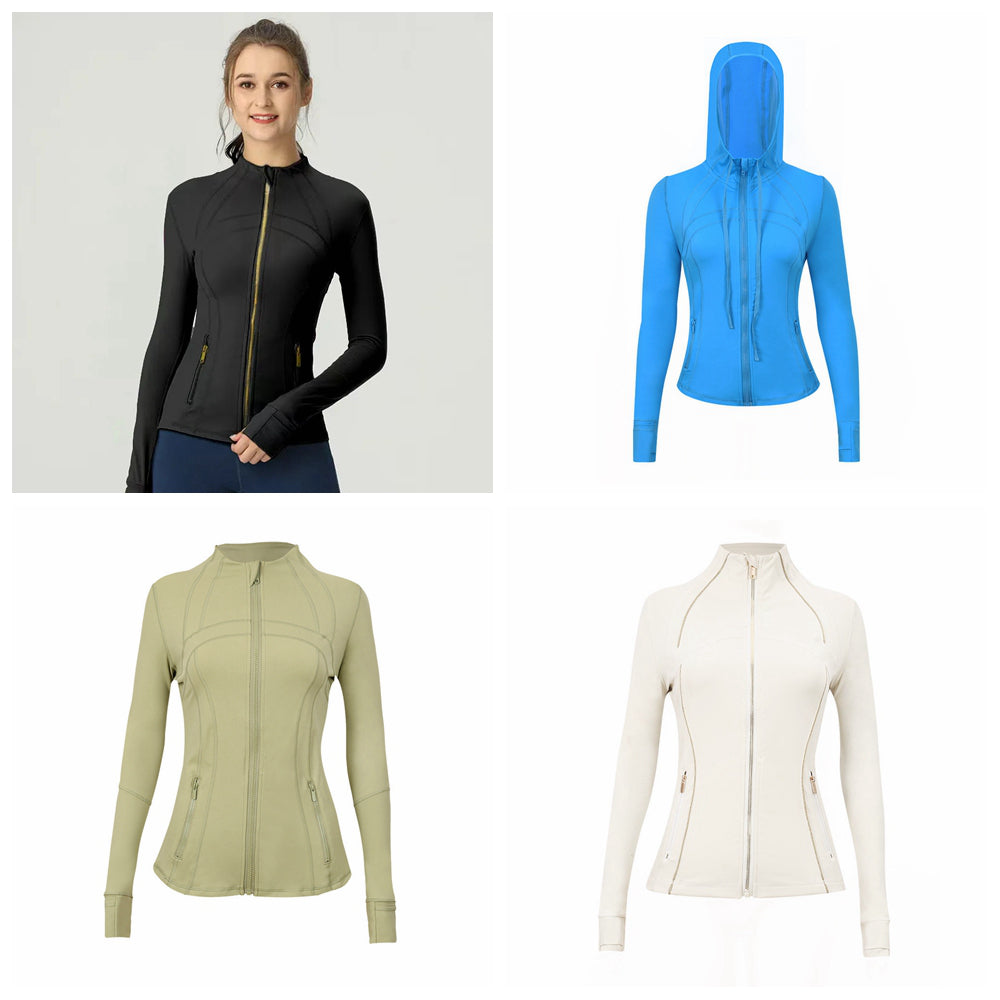 Yoga Hooded Jacket Gold zipper Women Define jacket Workout Sport Coat Fitness Jacket Sports Quick Dry Activewear Top Solid Zip Up Sweatshirt Sportwe