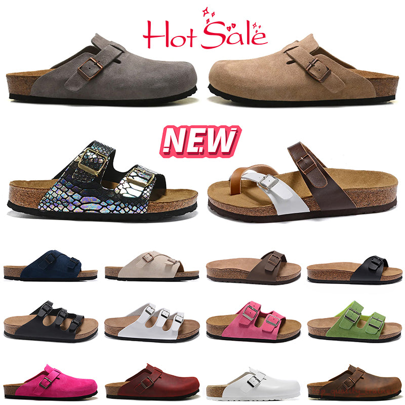 Fashion Designer Clogs Women Men Sandals Slippers Mules Clog Flip Flops Cork Flat Soft Fluffy Arizona Suede Leather Summer Black Grey Womens Slide B