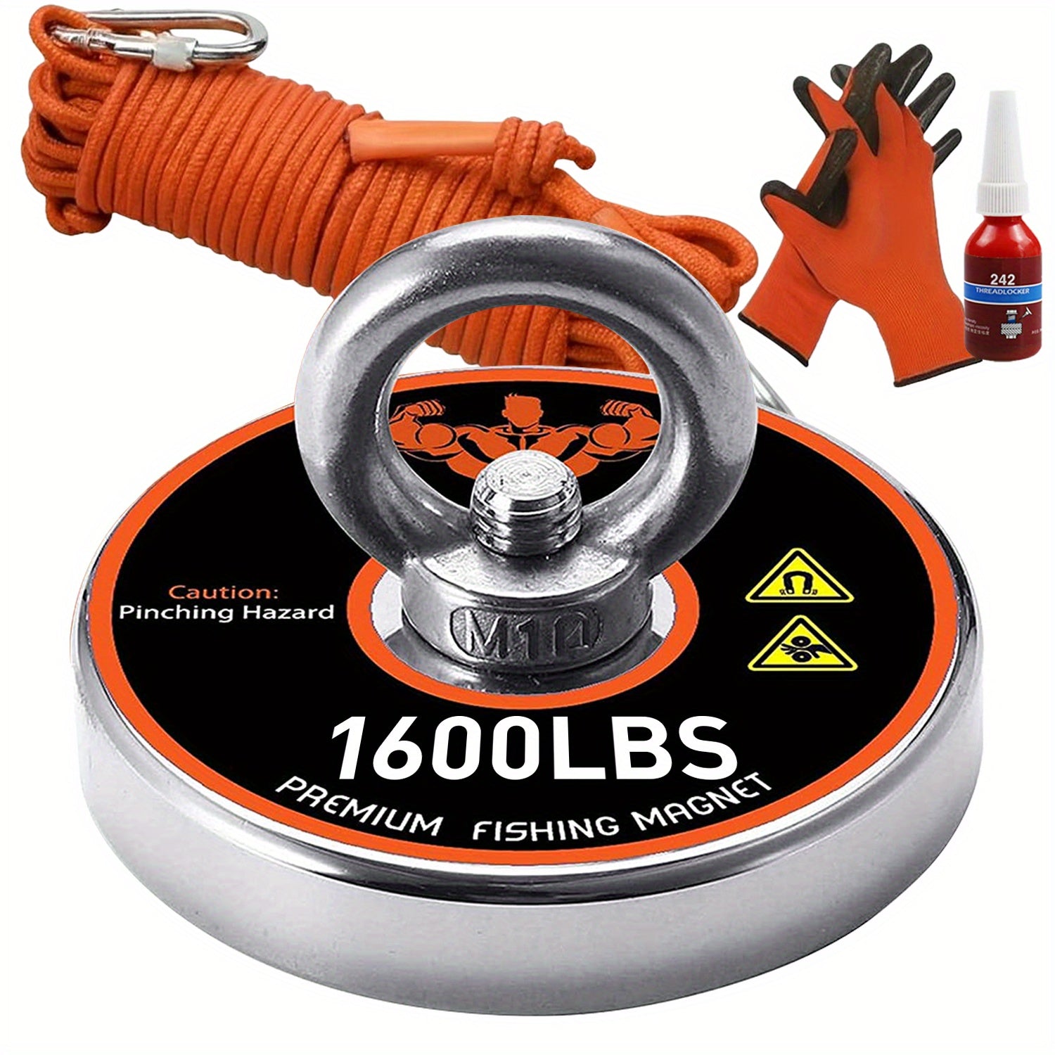 TEMU 3000lbs Magnet Fishing Kit, Fishing Magnet Kit, Includes Neodymium , Durable 65ft (20m) Rope, Carabiner, Gloves, And 242 Thread Locker Glue