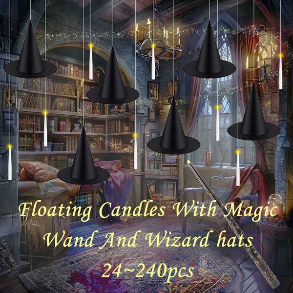 24-240pcs Halloween decoration floating candles wand hanging wizard hat flying candle party decoration W240817