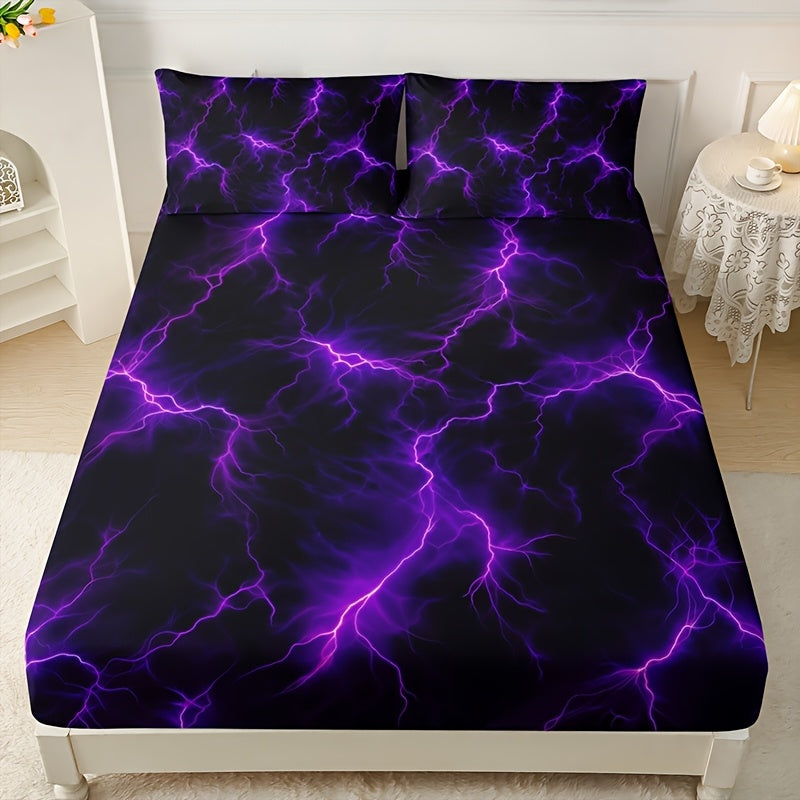 TEMU 3pcs Fashion Lines Fitted Sheet Set (1 Fitted Sheet + 2 Pillowcase Without Pillow Core), Deep Pocket 15 Inches, Machine Washable Hypoallergenic