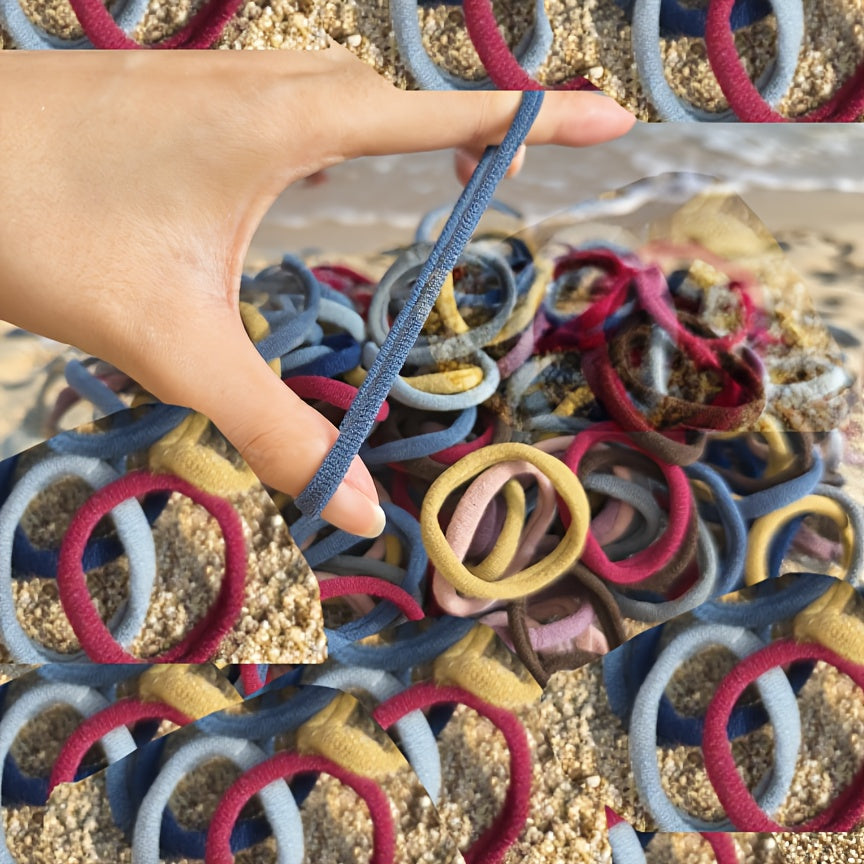 TEMU 300pcs Vintage Bohemian - Style Hair Tie Set - High - Seamless Hair Bands, Durable Stretchable Ponytail Holders For, Mixed - Color Rings Combo