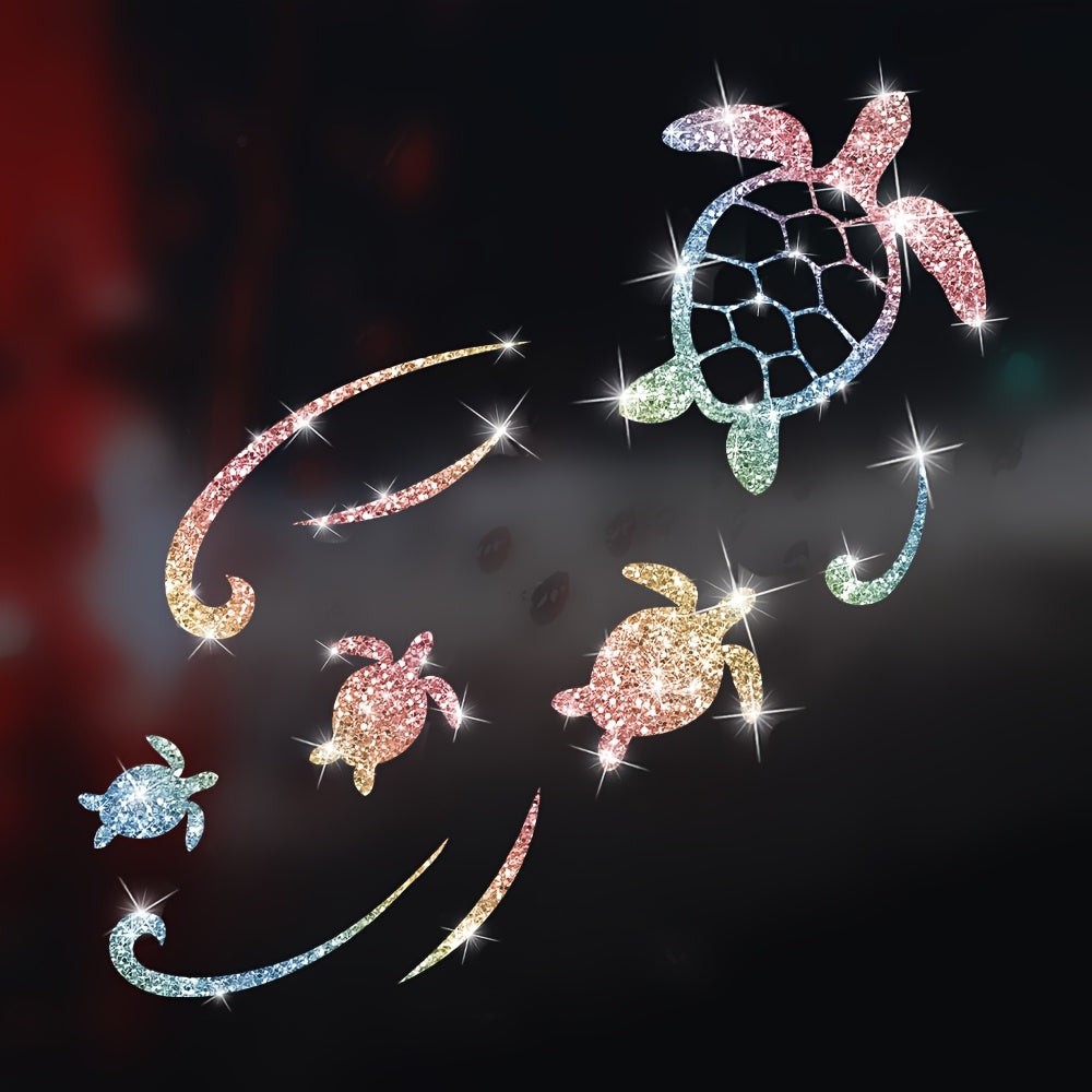 TEMU 4 Turtle Pattern Stickers, Sparkling Cartoon Turtle Window Glass Decals For Home, Door, Makeup Mirror, Farmhouse Wall Stickers, Bedroom Door