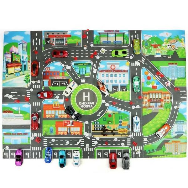 Play Mats Road Mat Children Traffic Car Map Boy Girls Educational Toy Road Carpet Playmat For Baby Mats Cartoon City Rug Kids Toys Games 8PK