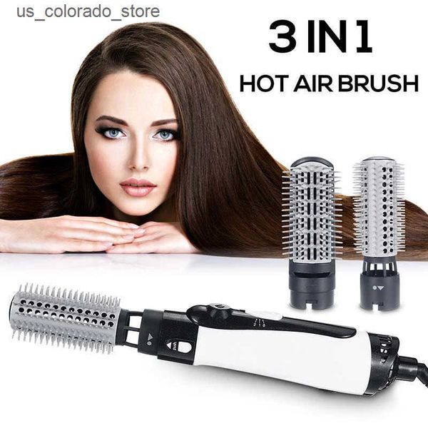 Electric Hair Brushes Electric 3 In 1 Hot Air Brush Hair Dryer Brush Dual Voltage Ceramic Blow Dryer Hair Straightening Curling Styling L240