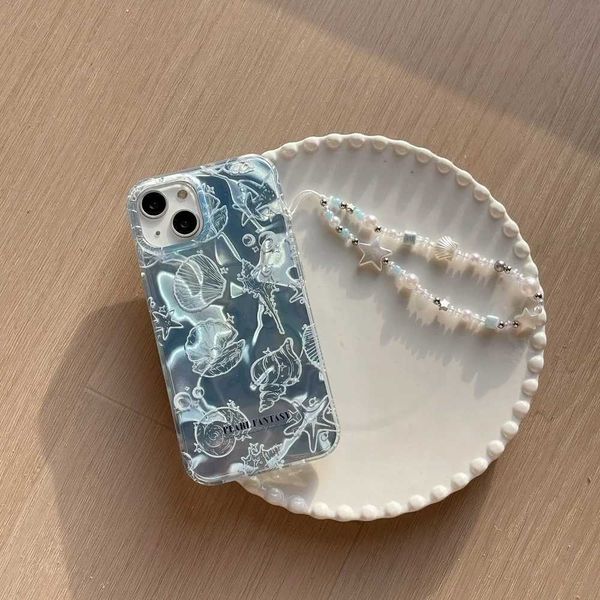 Cell Phone Cases Cute Ocean Shell Pattern Aurora phone case suitable for iPhone 15 14 12 Pro Max 15 Pro Cute Bracelet Chain Cover Shockproof