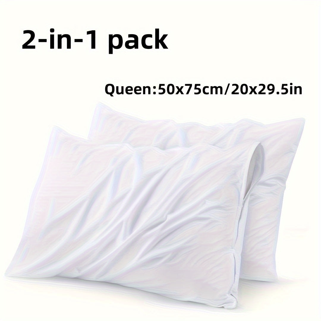 TEMU A Set Of 2 Zippered Pillow Protectors, White Pillowcases, 100% Polyester, Quality, Breathable And Covers, Extends Of Pillows (does Not Pillow
