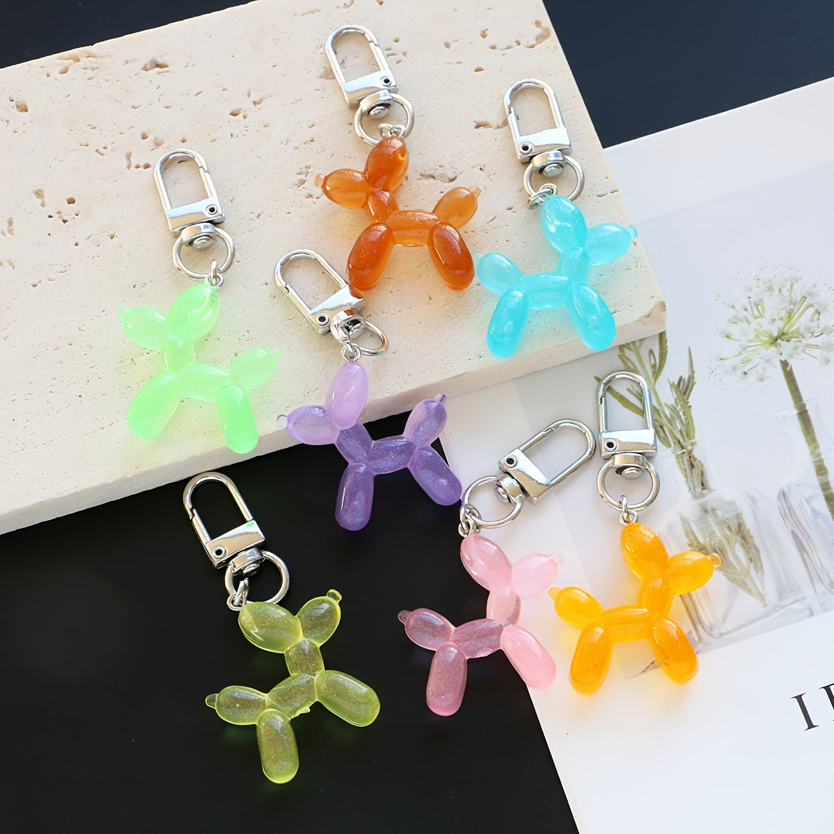 TEMU 7pcs -the-dark Cartoon Dog Keychain Set - Vibrant Resin Charms For Bags, Backpacks & Car Keys - Ideal Women's Gift, Dog Accessories