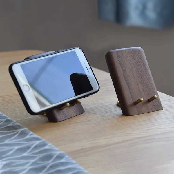 Cell Phone Mounts Holders HeMu-Walnut Brass Simple Phone Stand Desk Stand Tablet PC Selfie Live Video Assistant CL250207