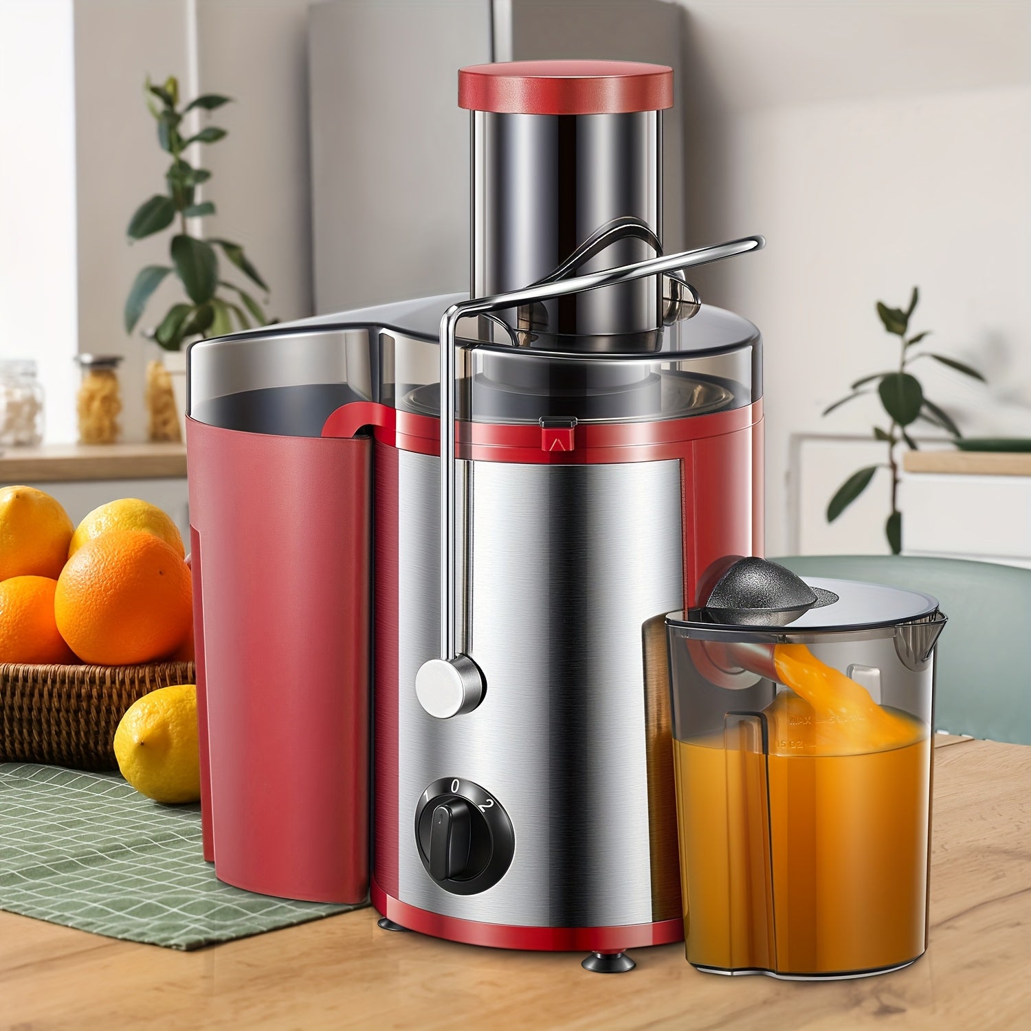 TEMU Juicer Machine, 500w Centrifugal Juicer Extractor, 3 Inch Wide Mouth Feed Chute, Easy To Clean, Stainless Steel, Red, Bpa-free For Fruits And