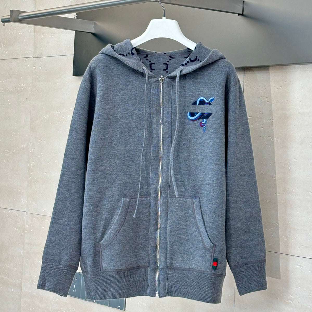 High quality designer men&#039;s outerwear, fashionable double-sided printed knitted hoodie, men&#039;s jacket, casual loose zipper knitted jacket,