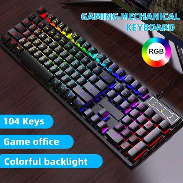 Wired Backlit Keyboard gaming Mechanic Kit waterproof Luminous 104 key keyboard And Mouse Set for Gamer PC Laptop Home OfficeM240715
