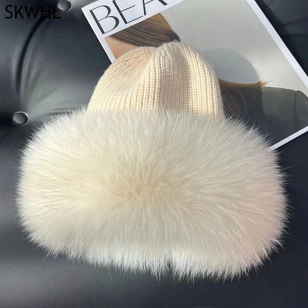 Real Fur Hat Winter for Womens Cap Natural Fox Fur Beanie Lady Knitting Fox Fur Bucket Hat Bonnets Wholesale 241009