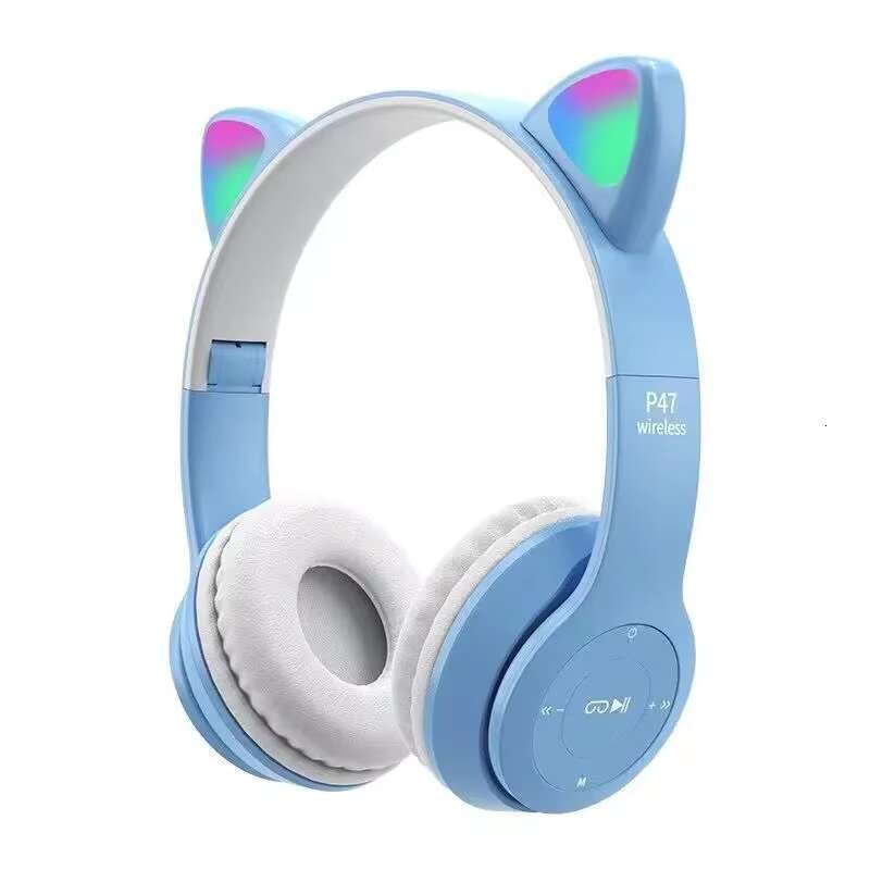2023 Hot Products Waterproof Cute Cat Ears Headsets Wireless Blue Tooth Gaming Headphones