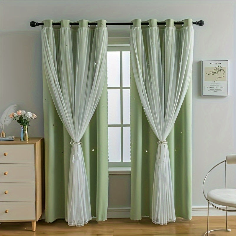 TEMU Stars Curtains Blackout Curtains For Bedroom Double Layer Curtains Curtains Cute Curtains Blackout Curtains, Curtains 84 Inches Long 2 Panel,