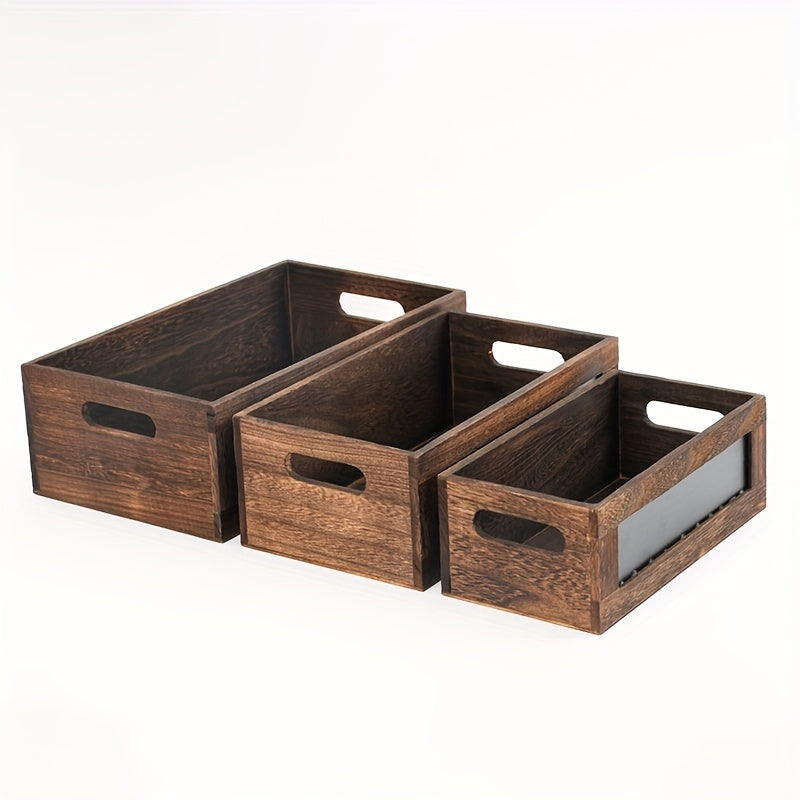 TEMU 3pcs-set Retro Storage Box With Blackboard, Vintage Wooden Storage Basket, Seasoning Can Storage Box, Desktop Storage Box, Makeup Storage Box,