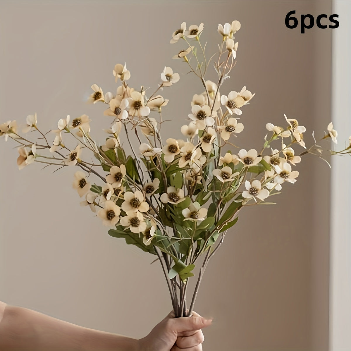 TEMU 6 Stems Of Artificial Flowers: Long Stemmed Fake Plum , Suitable For Home Office Decor, Indoor-outdoor Hanging Planters, Kitchen, Office,