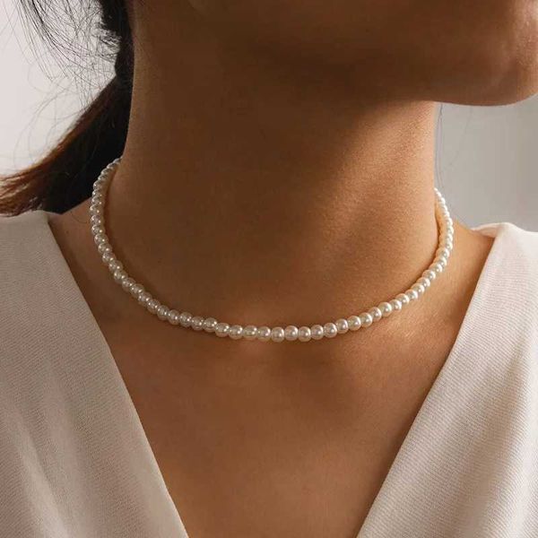 Elegant Big White Imitation Pearl Beads Choker Clavicle Chain Necklace For Women Wedding Jewelry Collar 2021 NewX240918