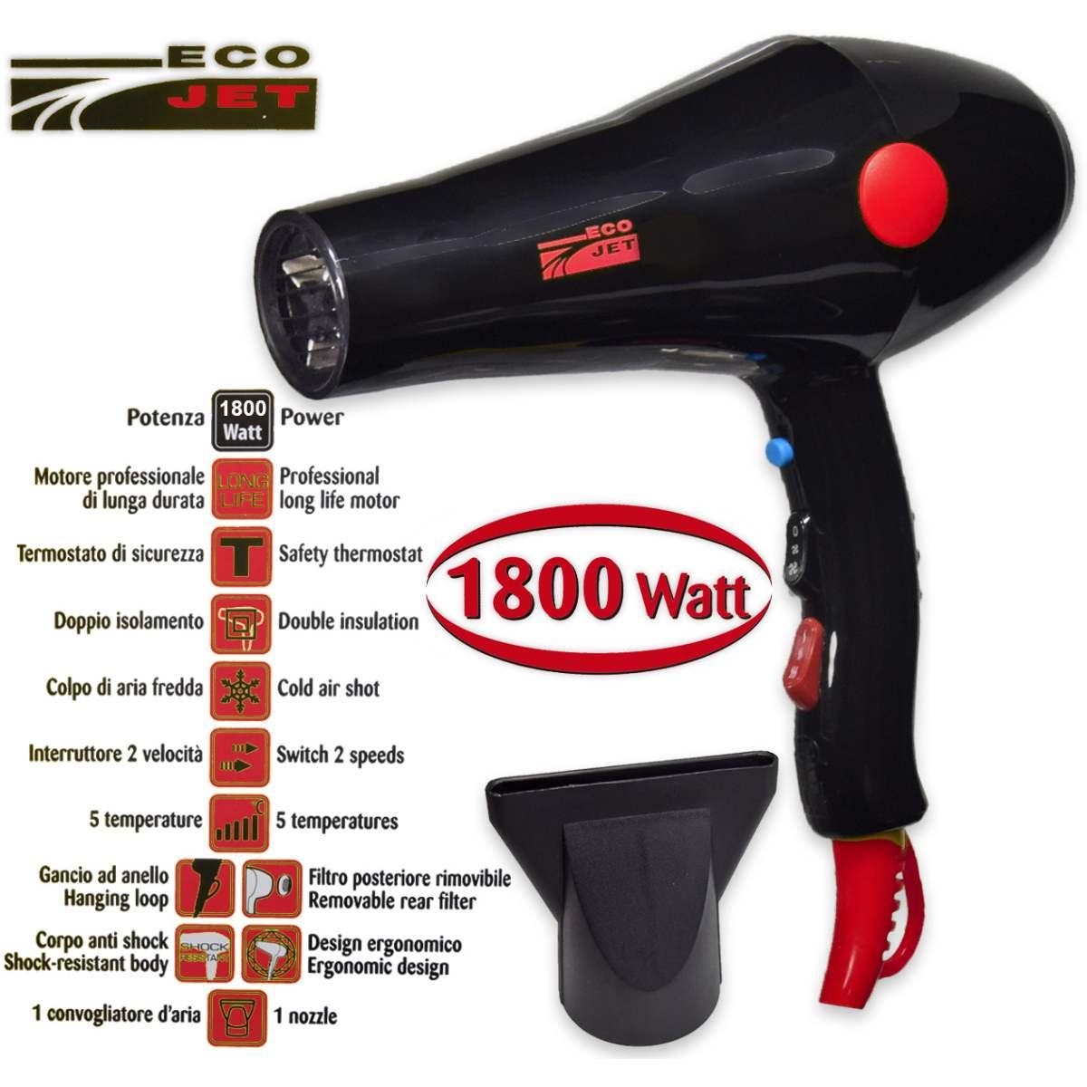 New eco jet 1800 watt black hair dryer