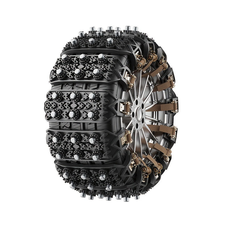 TEMU Universal Double Row Spiked Track Snow Chains, Universal Rubber Oxford Chains For Cars Suvs With 165-265mm Tires, Adjustable Emergency Wear