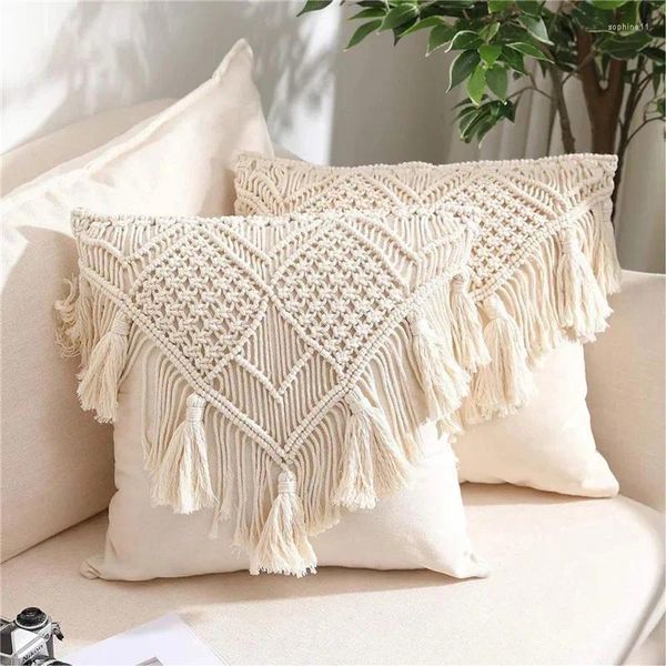 Pillow Boho Decorative Throw Covers With Tassel For Couch Bed Sofa Morocos Lumbar Tufted Pillowcase 45X45 Home Decor