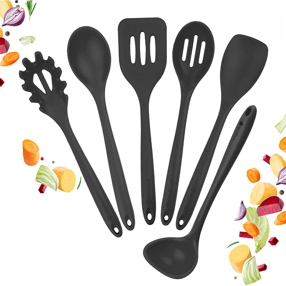 6-Piece Large Silicone BPA-Free Non-Stick Utensil Set - StarPackUtensils-Grey