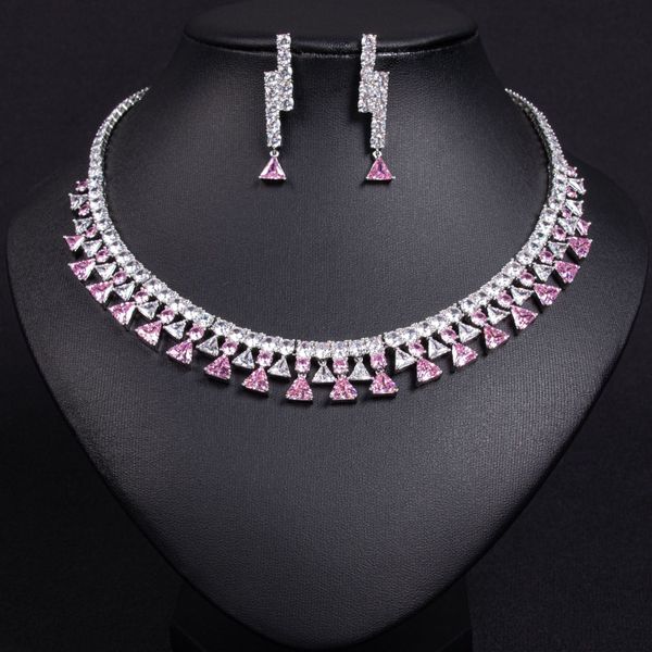 Beauty Silver Red Pink Purple 3AAA Bride Jewelry 2 pieces Set Wedding Jewelry Middle East Dubai Saudi Arabia Casual Zircon wedding dress hig