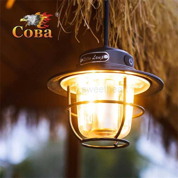 COBA LED Camping Lamp Retro Hanging Tent Lamp Portable Stepless Dimming Camping Light Waterproof Rechargeable Emergency LanternCL240722