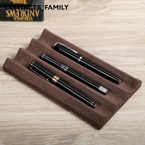 Contacts Family y Leather Pen Tray 23 Slots Pens Holder Display Stand Microfiber Desktop Organizer Home Office Use 240817