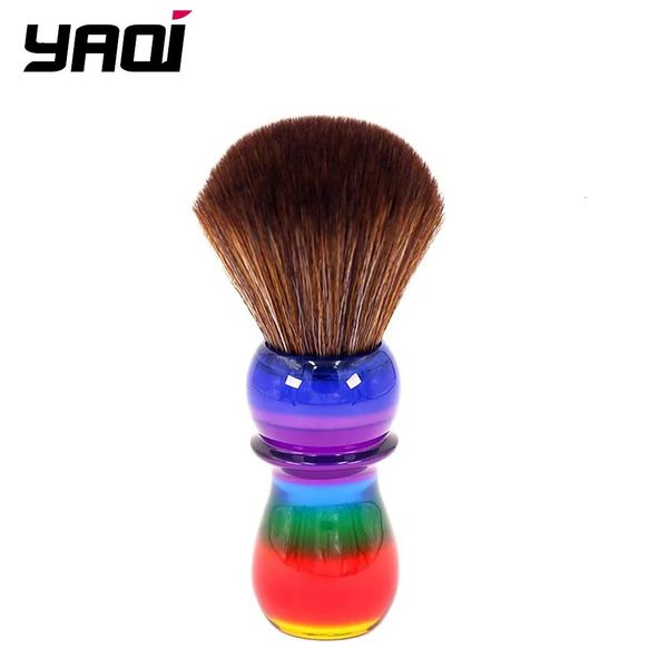 YAQI 26mm Rainbow Brown Synthetic Hair Mens Shaving Brushes Travel Case 240624