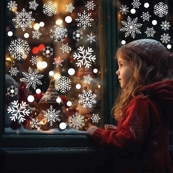 114pcs Snowflake Static Cling Glass Stickers Christmas Decorations Store Showcase Home Window Decals Winter Snowflower StickersXJ241114