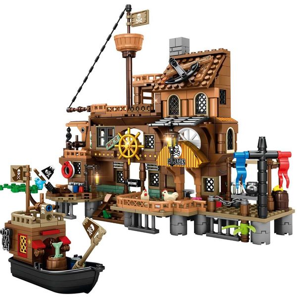 Blocks Blocks 573 creative pirate ship model building block sets Halloween Christmas gifts childrens toys compatible with legal particles H2