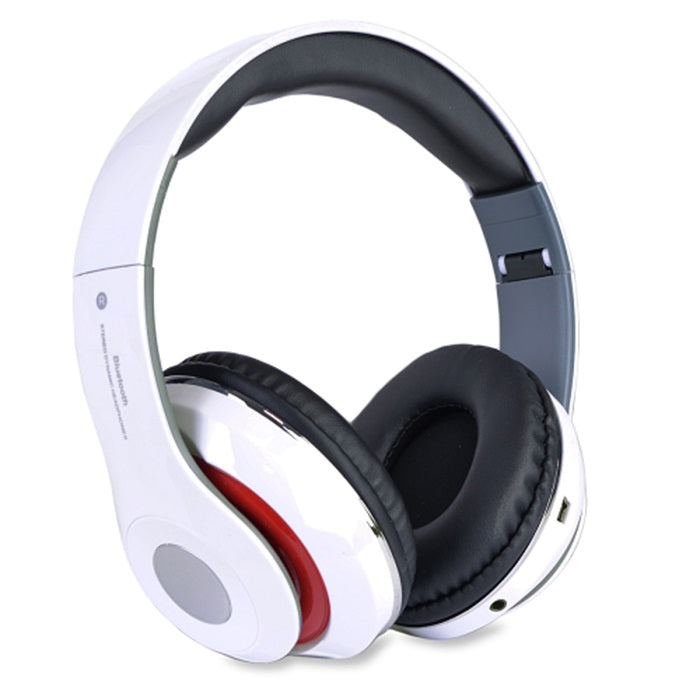 Bluetooth Headphones with Built-in FM Tuner, MicroSD, and Mic - White