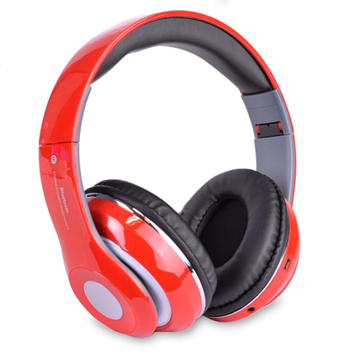 Bluetooth Headphones with Built-in FM Tuner, MicroSD, and Mic - Red