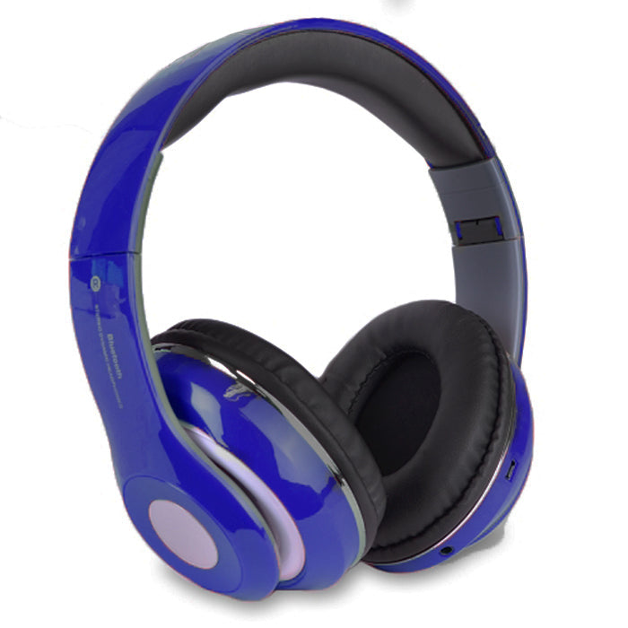 Bluetooth Headphones with Built-in FM Tuner, MicroSD, and Mic - Blue