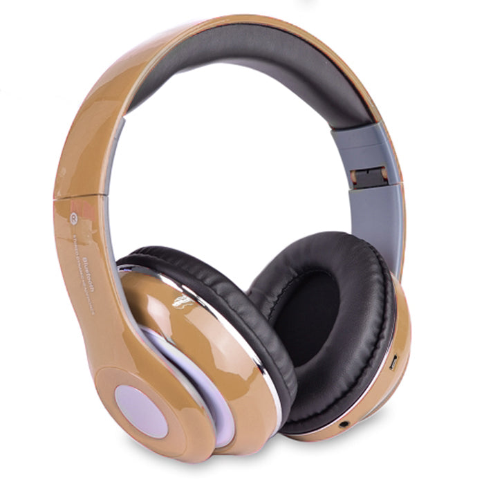 Bluetooth Headphones with Built-in FM Tuner, MicroSD, and Mic - Gold